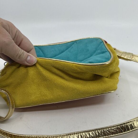 Sondra Roberts Squared Color Block Orange Gold Band Crossbody Bag - Picture 8 of 14